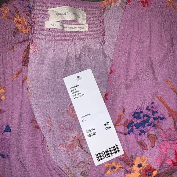 NWT Urban Outfitters Anna Crepe Pink Floral Mini Dress Extra Small and Small - Picture 3 of 3